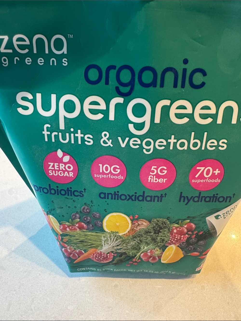 Zena Greens Organic Supergreens Fruits & Vegetables - Teal Packaging 36 packets - Picture 2 of 6